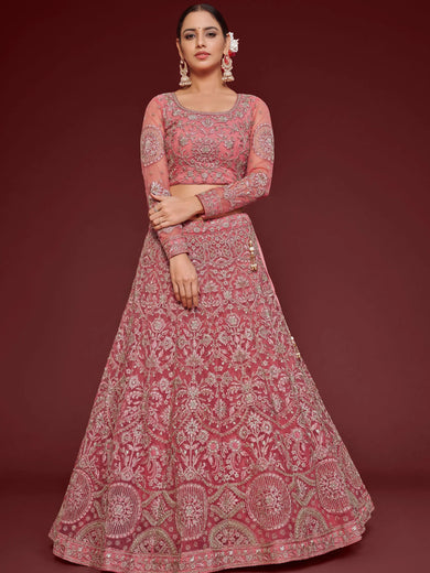 Captivating Pink Embroidered Soft Net Event Wear Lehenga Choli